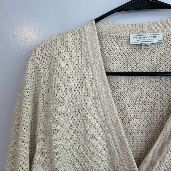 St. John Sport Cream Button Down Cardigan Sweater w/ Gold Buttons Size Large - Picture 4 of 13